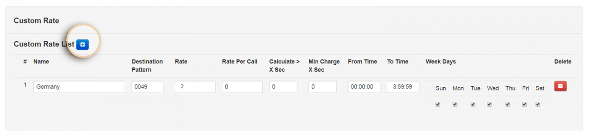 Call Accounting, add new custom rate